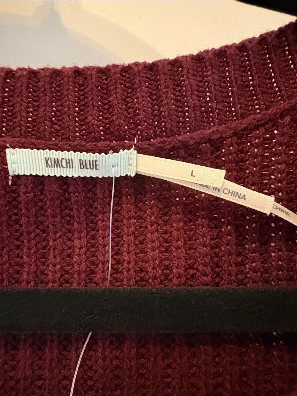 Kimchi Blue Urban Outfitters Babydoll Knit Sweater Top SZ L Wine Boho Chic - Picture 2 of 7